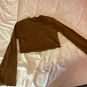 brown croped flisred top